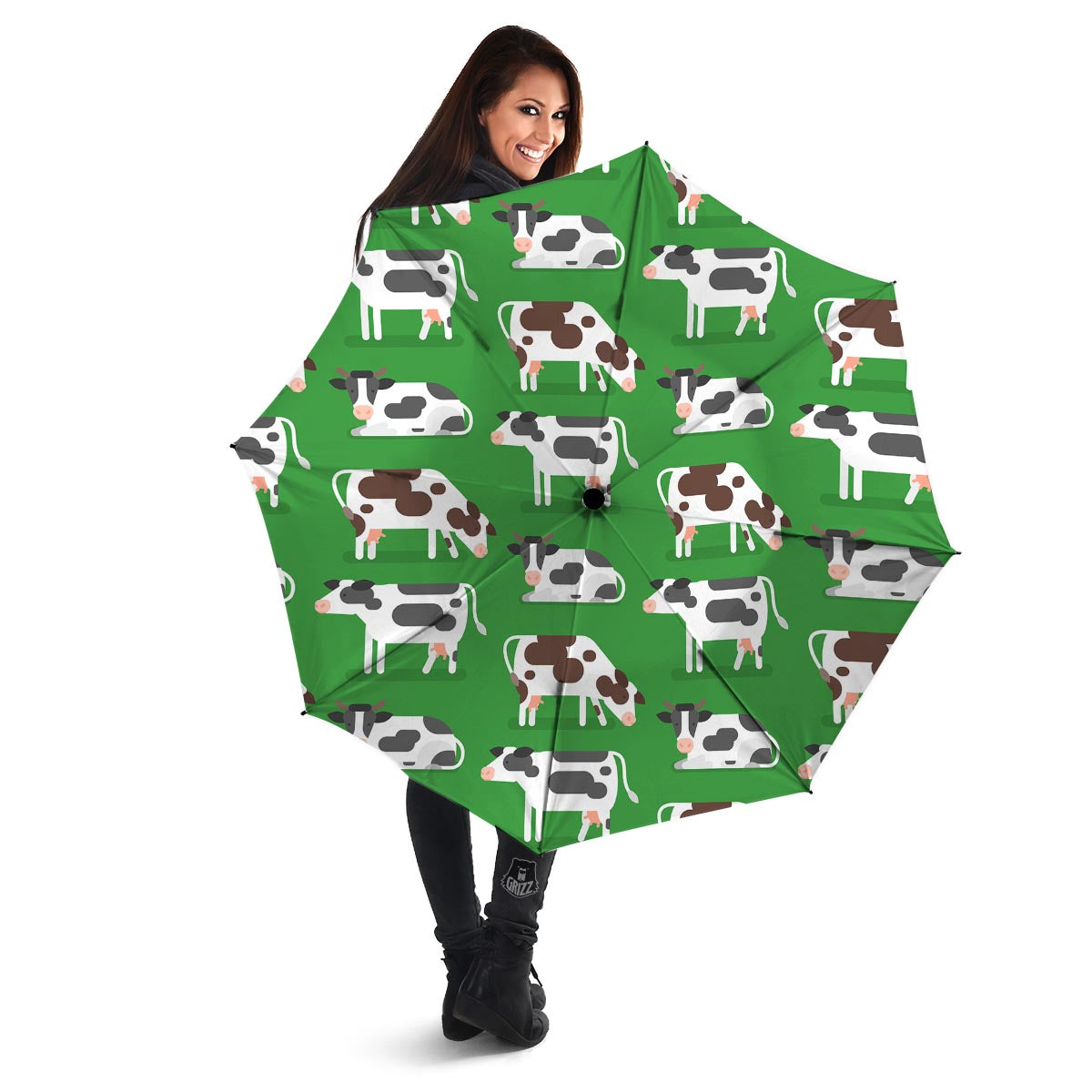 Cow In Green Grass Print Umbrella-grizzshop