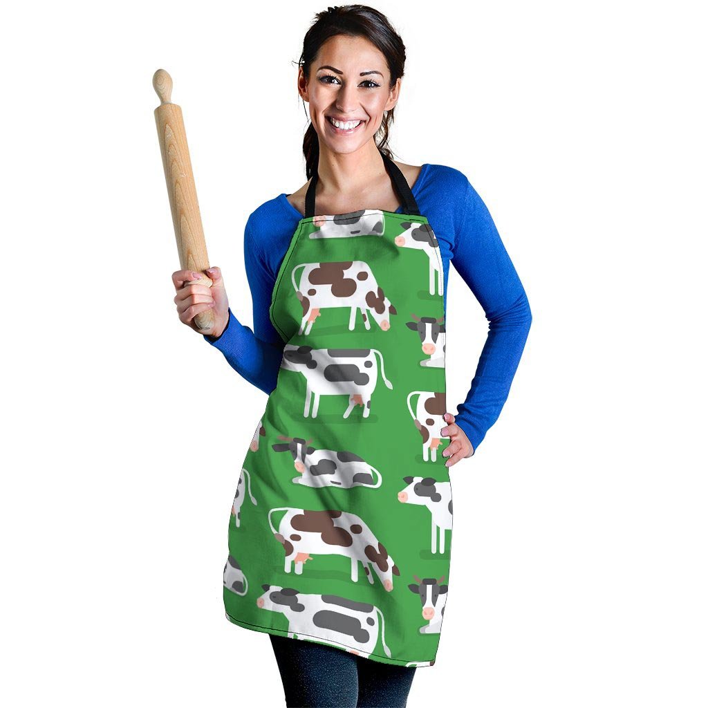 Cow In Green Grass Print Women's Apron-grizzshop