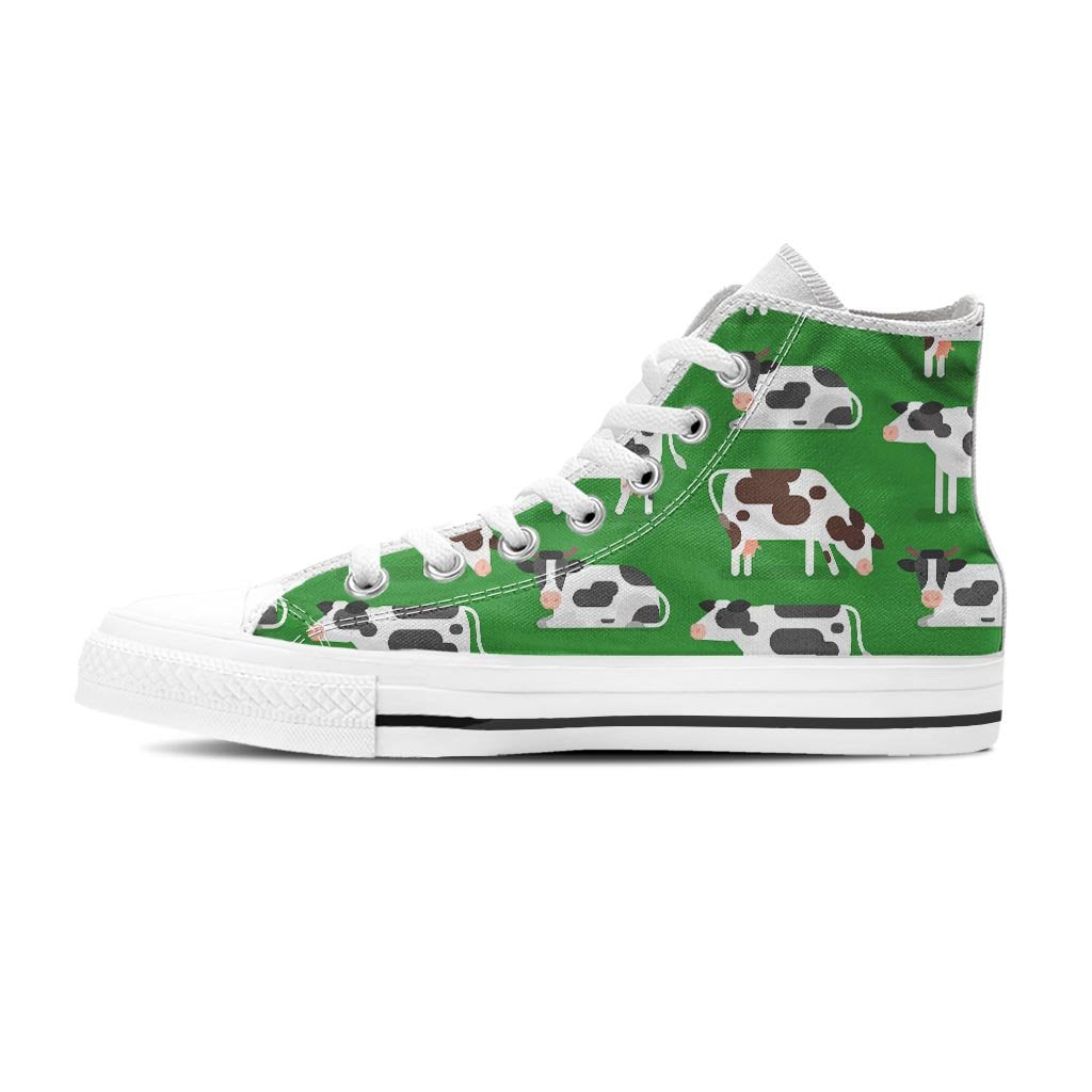 Cow In Green Grass Print Women's High Top Shoes-grizzshop