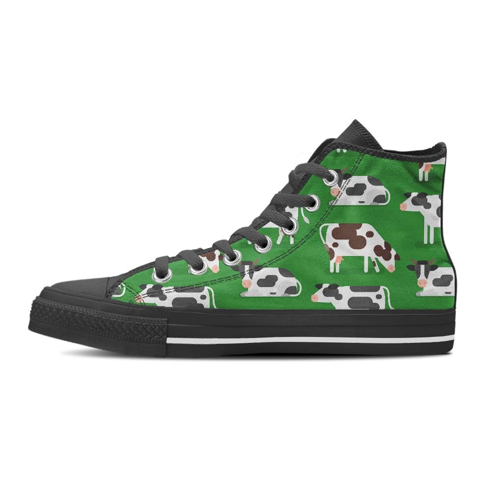 Cow In Green Grass Print Women's High Top Shoes-grizzshop