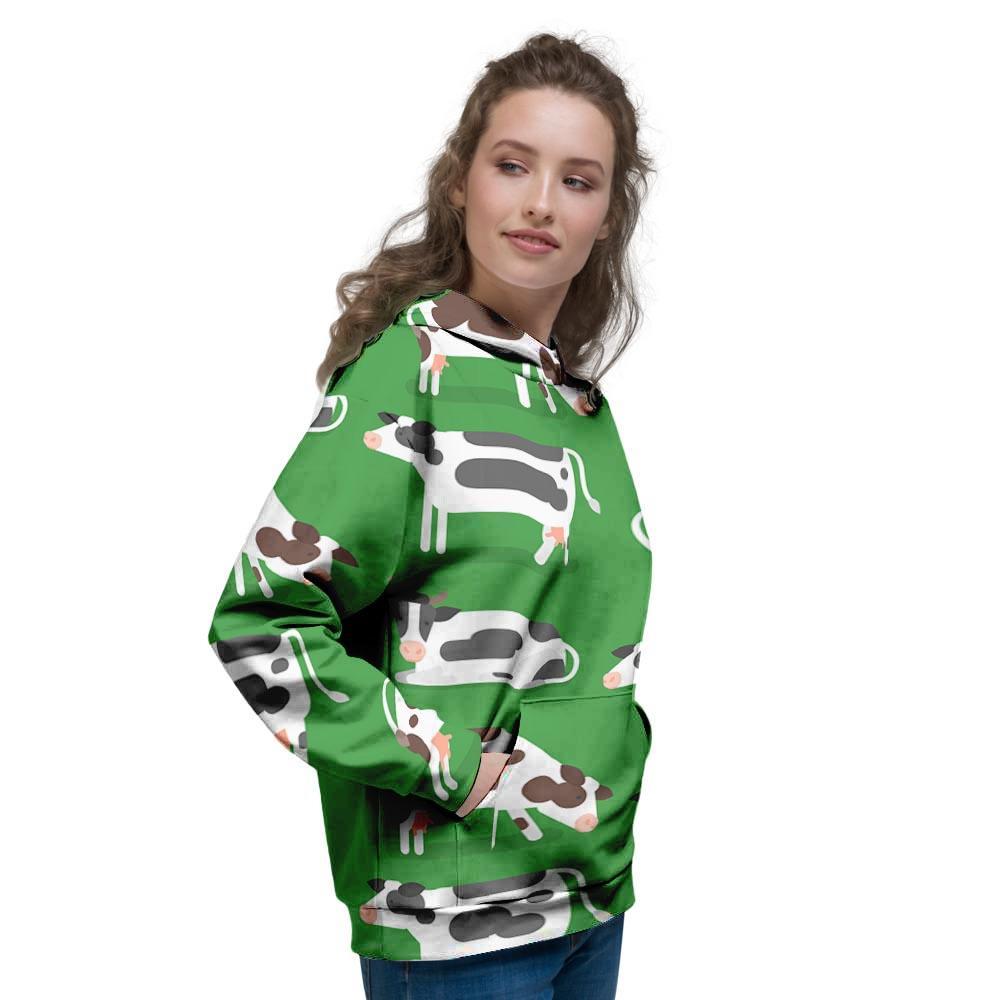 Cow In Green Grass Print Women's Hoodie-grizzshop