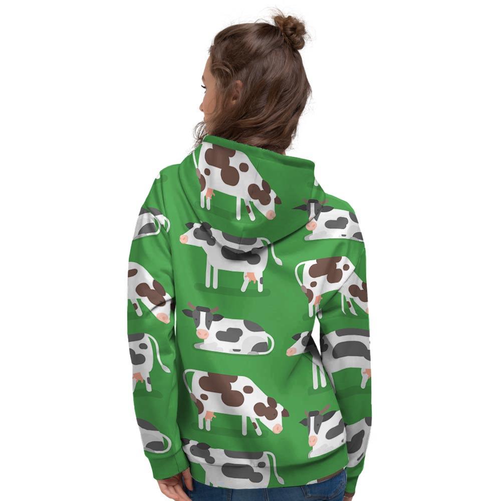 Cow In Green Grass Print Women's Hoodie-grizzshop