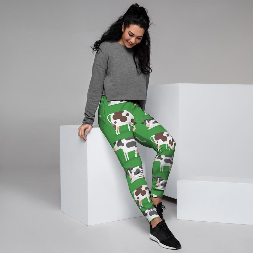 Cow In Green Grass Print Women's Joggers-grizzshop