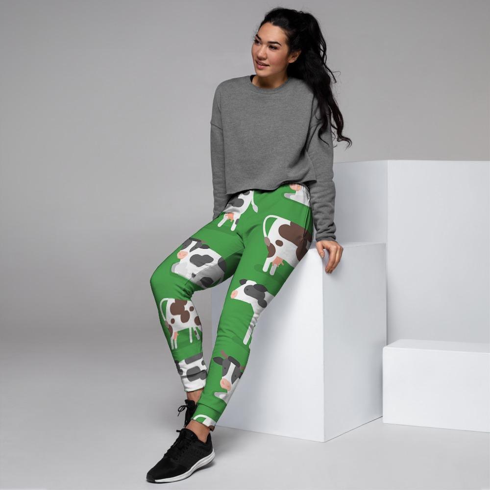 Cow In Green Grass Print Women's Joggers-grizzshop