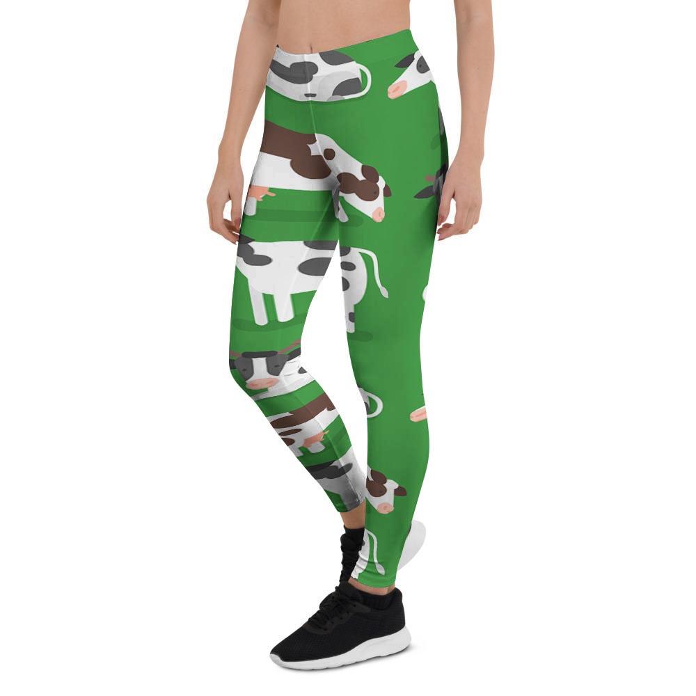 Cow In Green Grass Print Women's Leggings-grizzshop