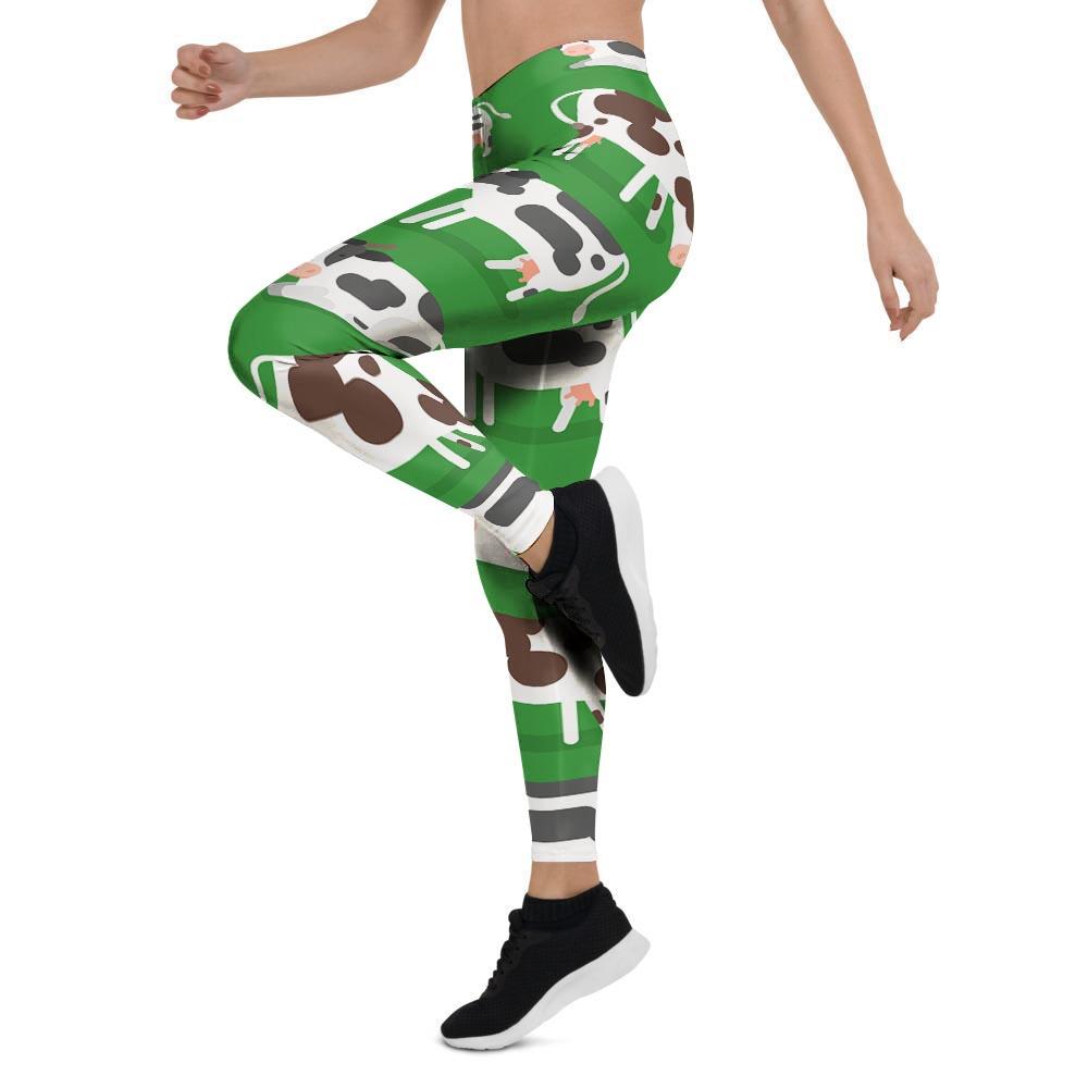 Cow In Green Grass Print Women's Leggings-grizzshop