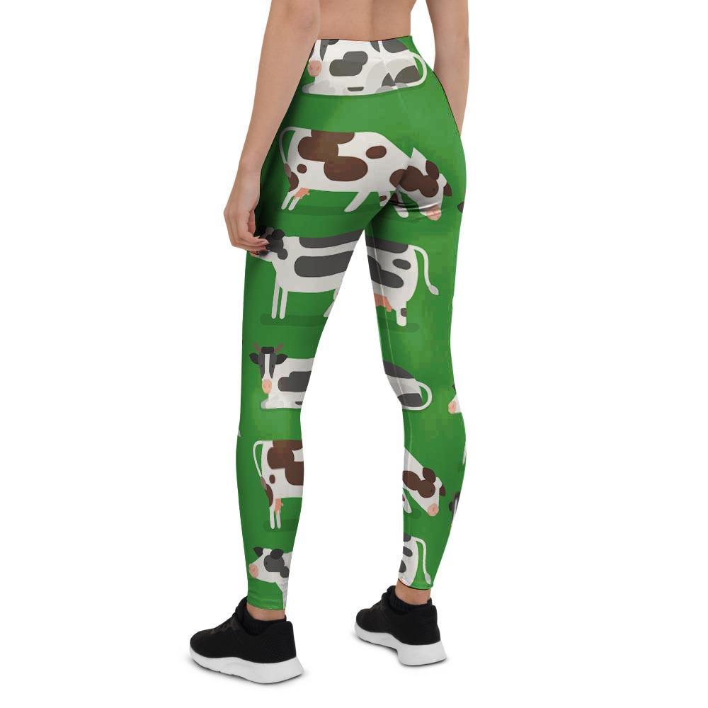 Cow In Green Grass Print Women's Leggings-grizzshop