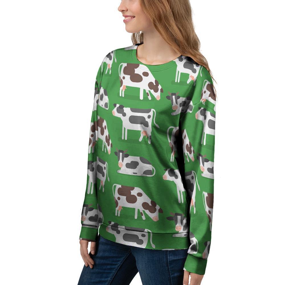 Cow In Green Grass Print Women's Sweatshirt-grizzshop