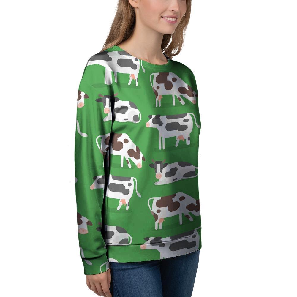 Cow In Green Grass Print Women's Sweatshirt-grizzshop