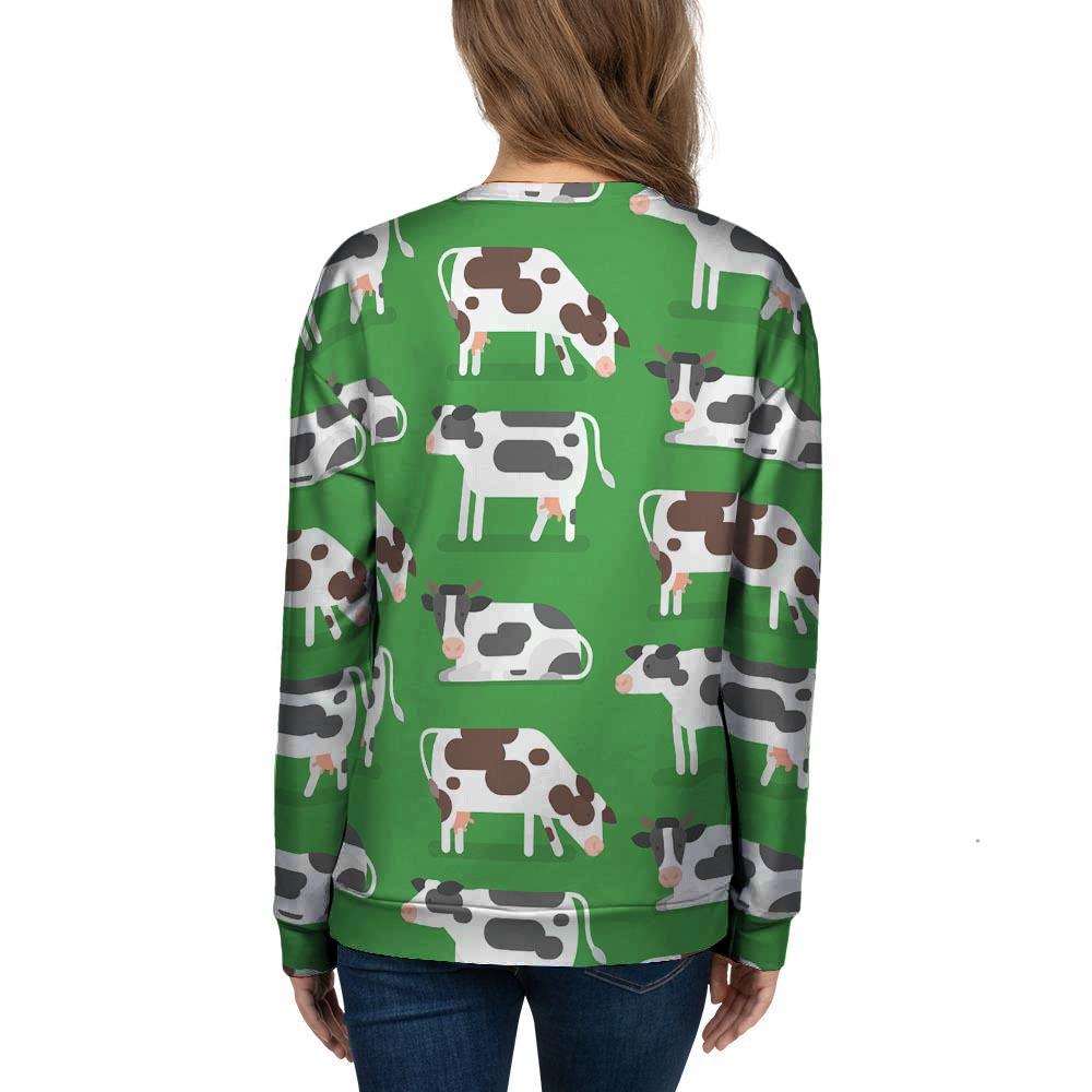 Cow In Green Grass Print Women's Sweatshirt-grizzshop