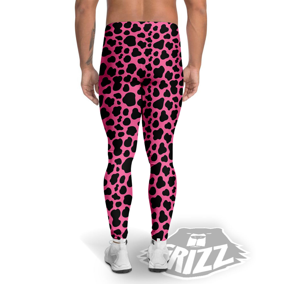 Cow Pink And Black Print Men's Leggings-grizzshop