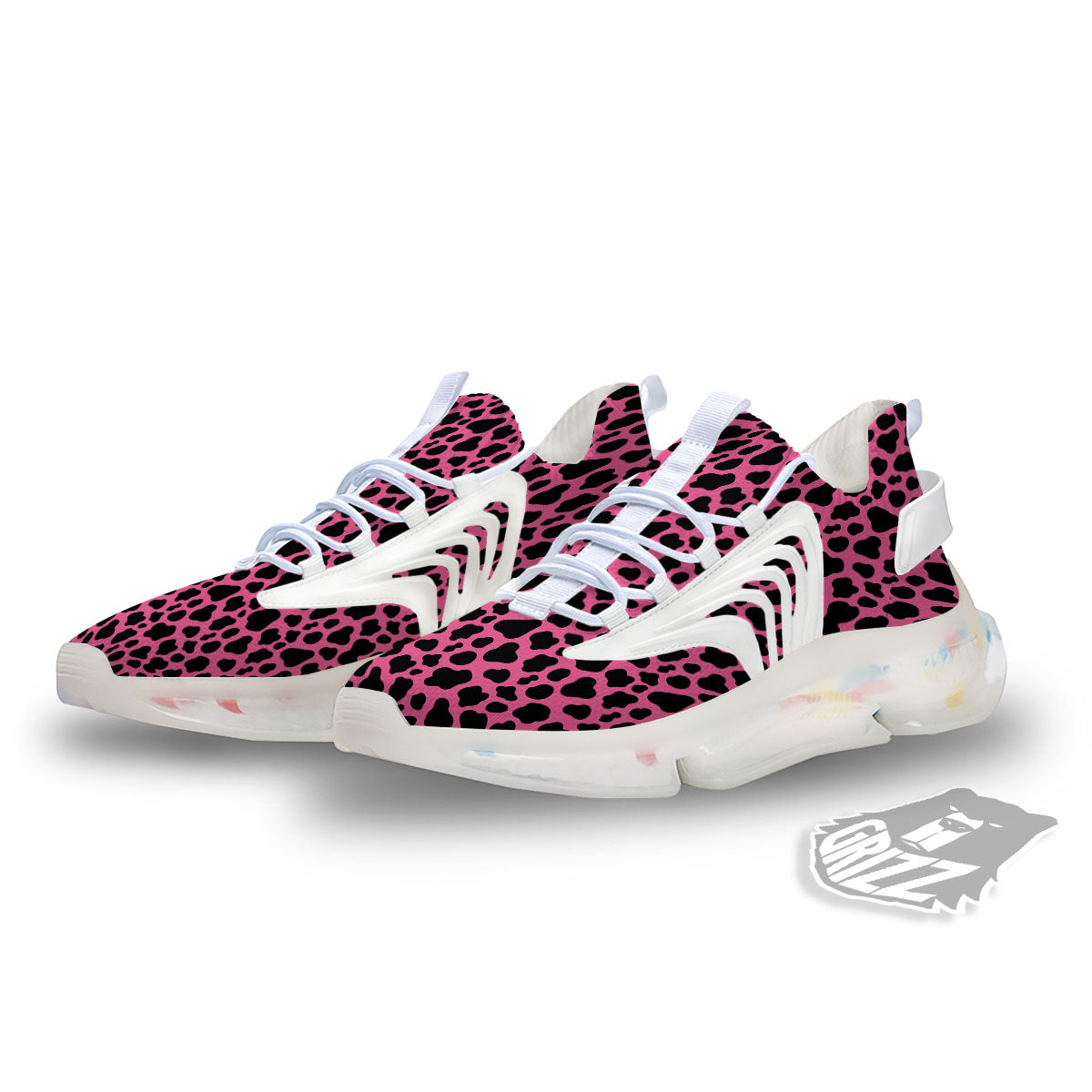 Cow Pink And Black Print White Gym Shoes-grizzshop