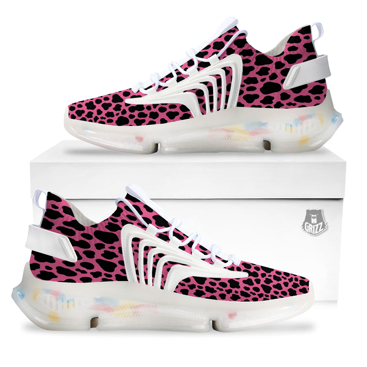 Cow Pink And Black Print White Gym Shoes-grizzshop