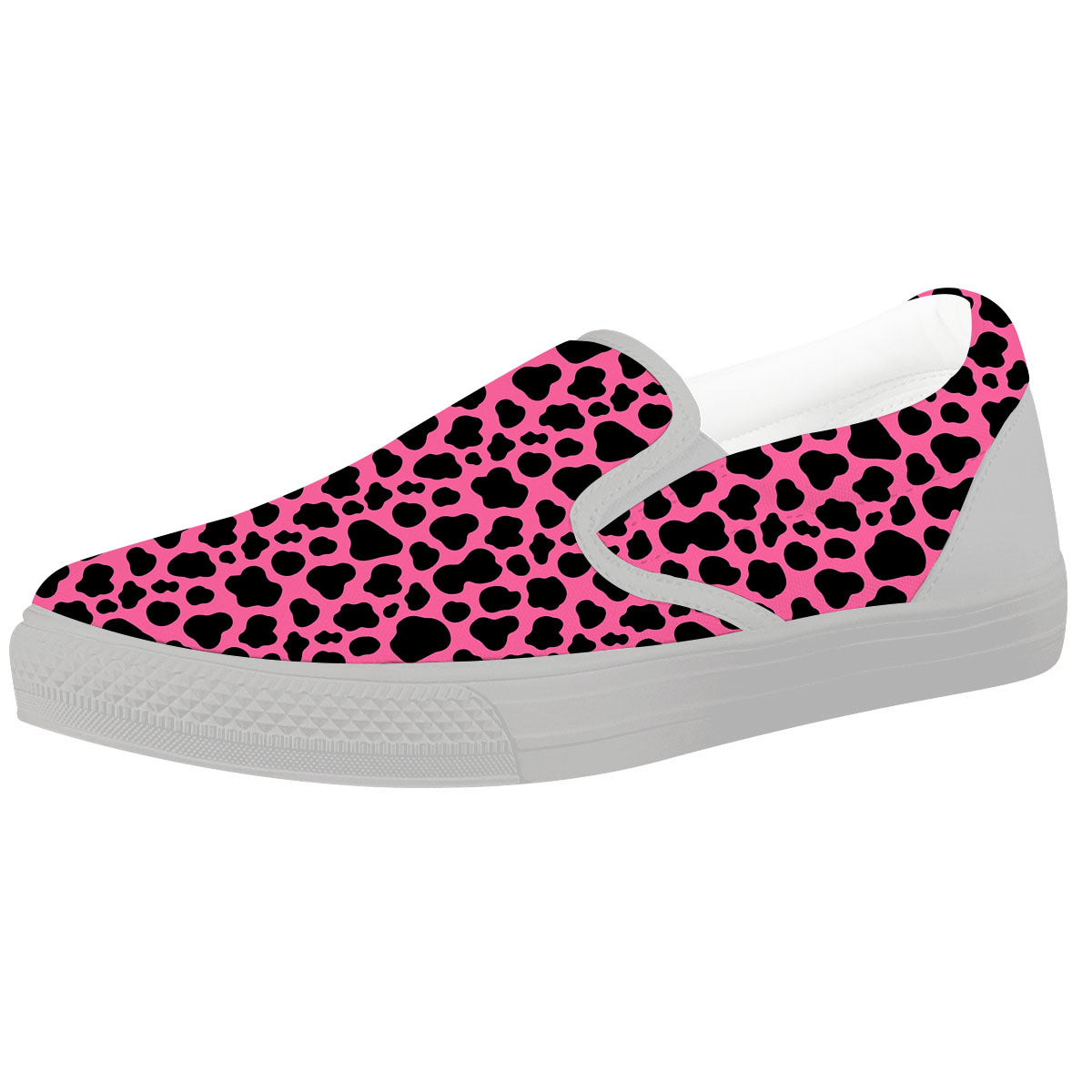 Cow Pink And Black Print White Slip On Shoes-grizzshop