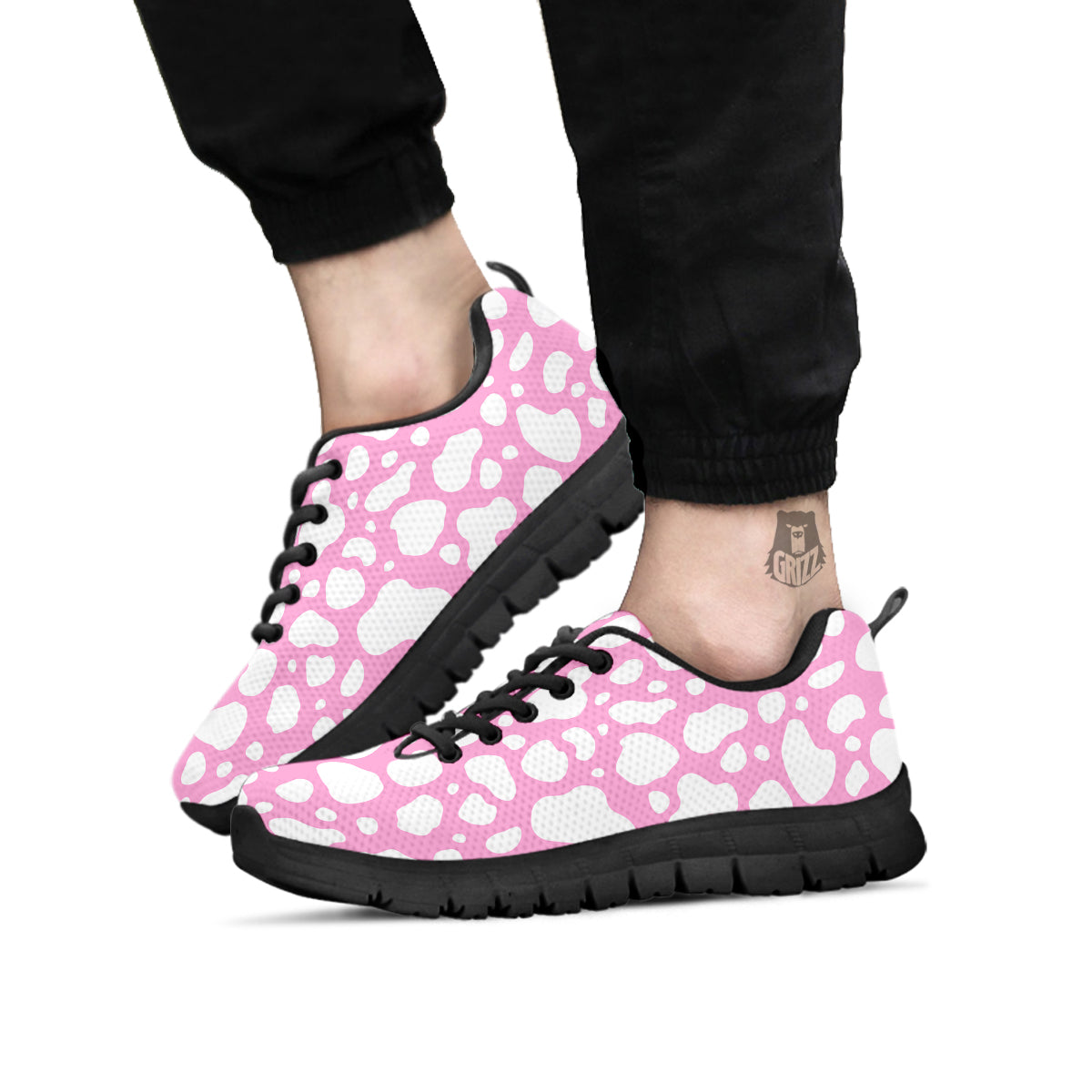 Cow Pink And White Print Pattern Black Sneaker-grizzshop