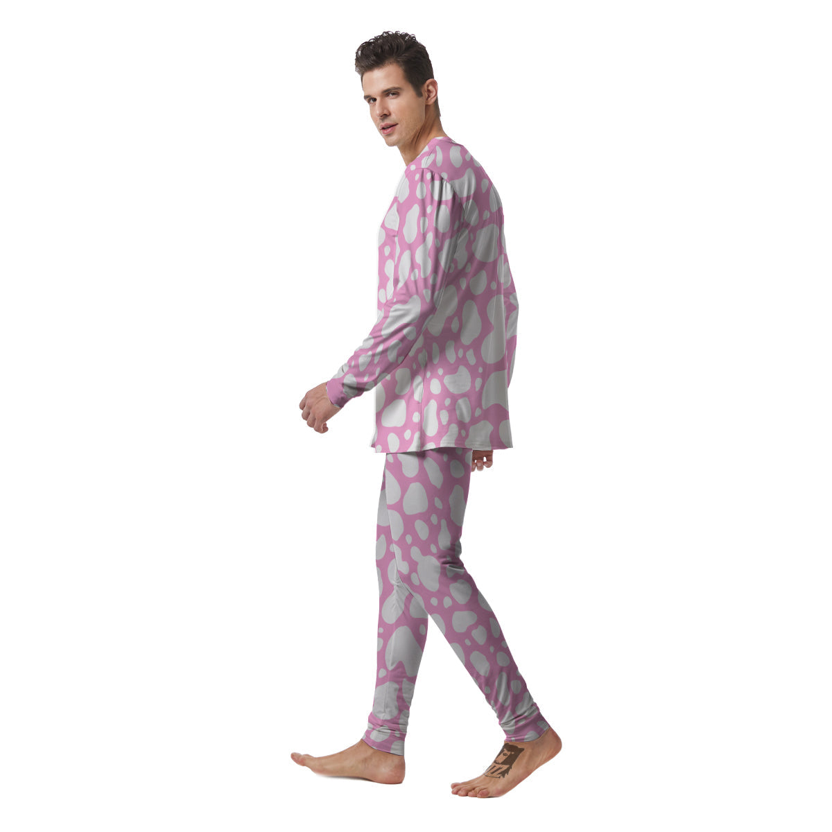 Cow Pink And White Print Pattern Men's Pajamas-grizzshop