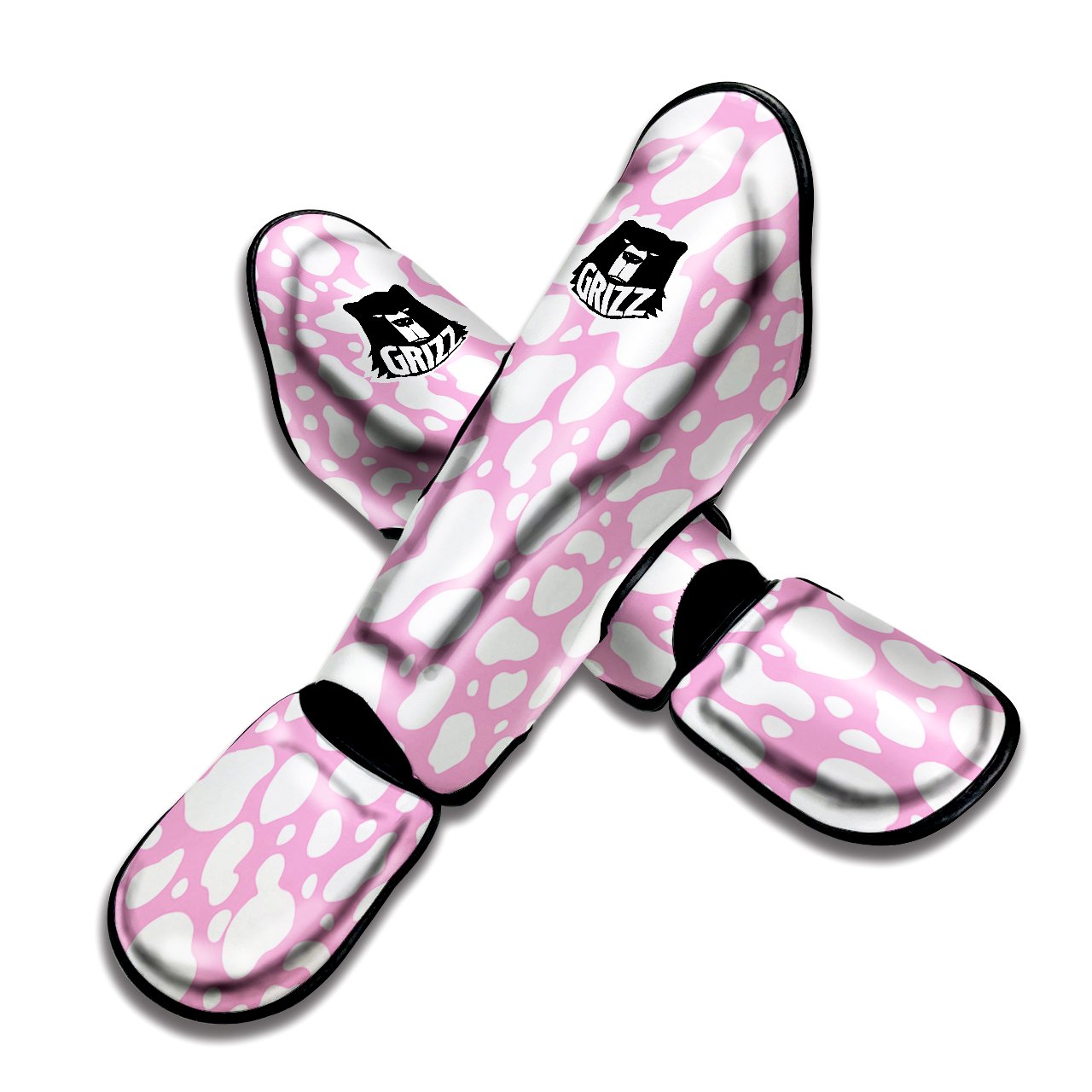 Cow Pink And White Print Pattern Muay Thai Shin Guards-grizzshop