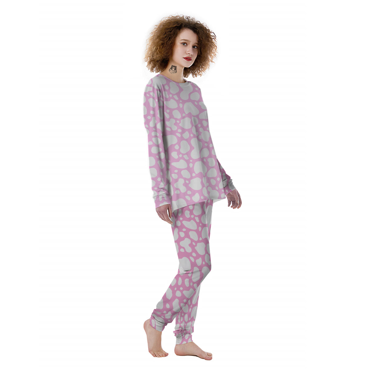 Cow Pink And White Print Pattern Women's Pajamas-grizzshop