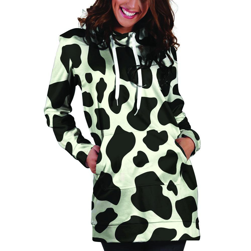 Cow Print Hoodie Dress-grizzshop