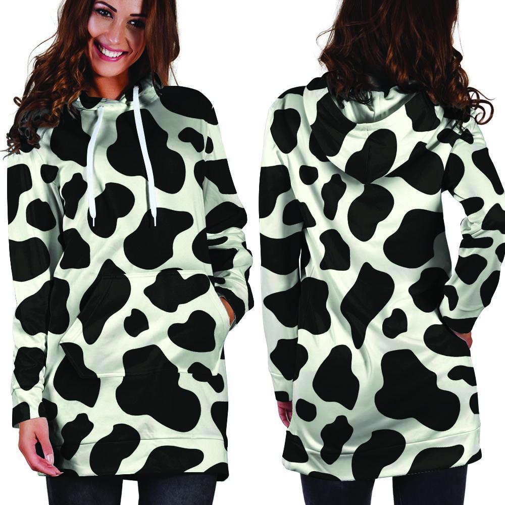 Cow Print Hoodie Dress-grizzshop