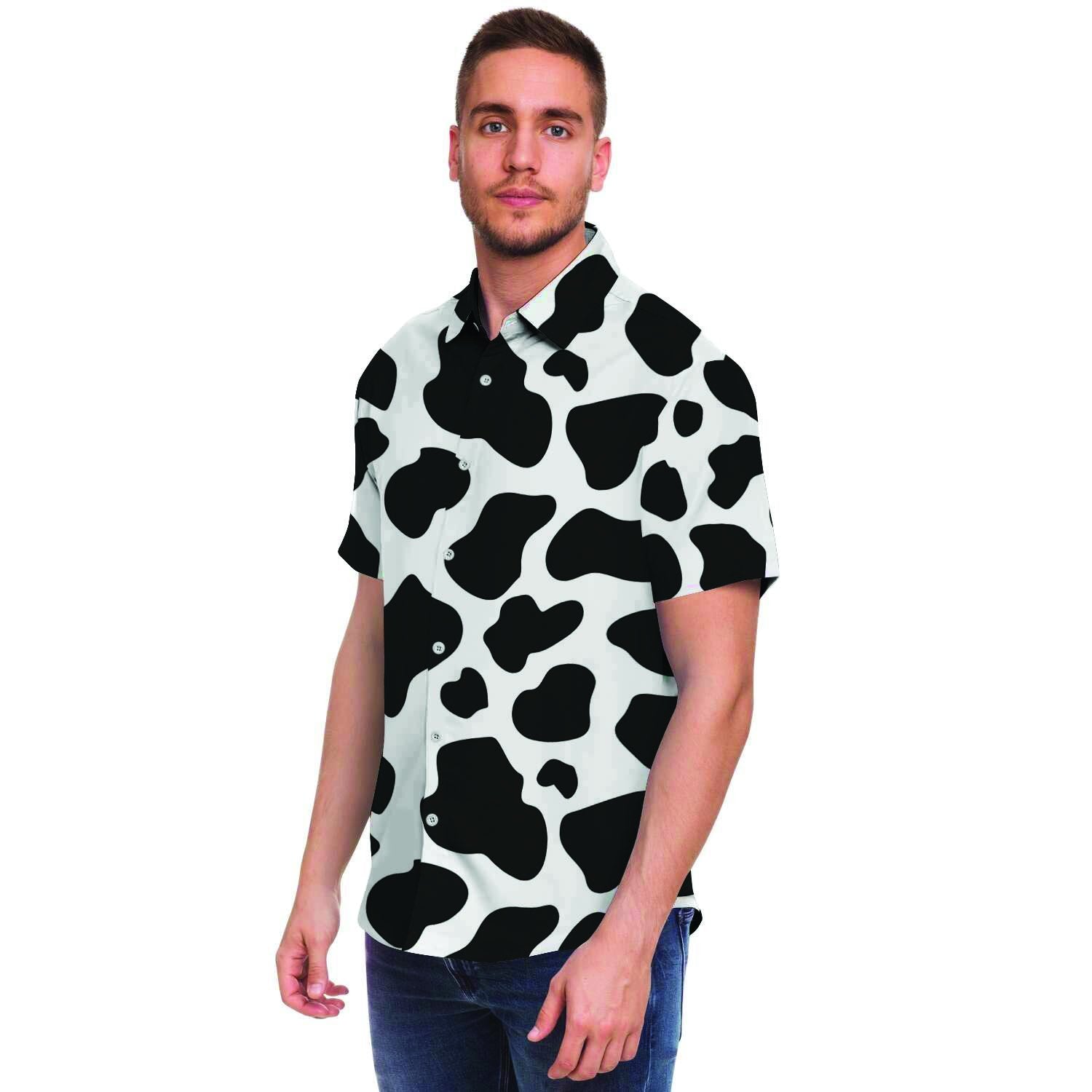 Cow Print Men's Short Sleeve Shirt-grizzshop
