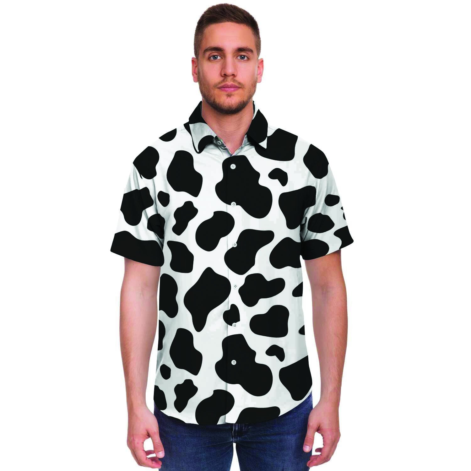 Cow Print Men's Short Sleeve Shirt-grizzshop