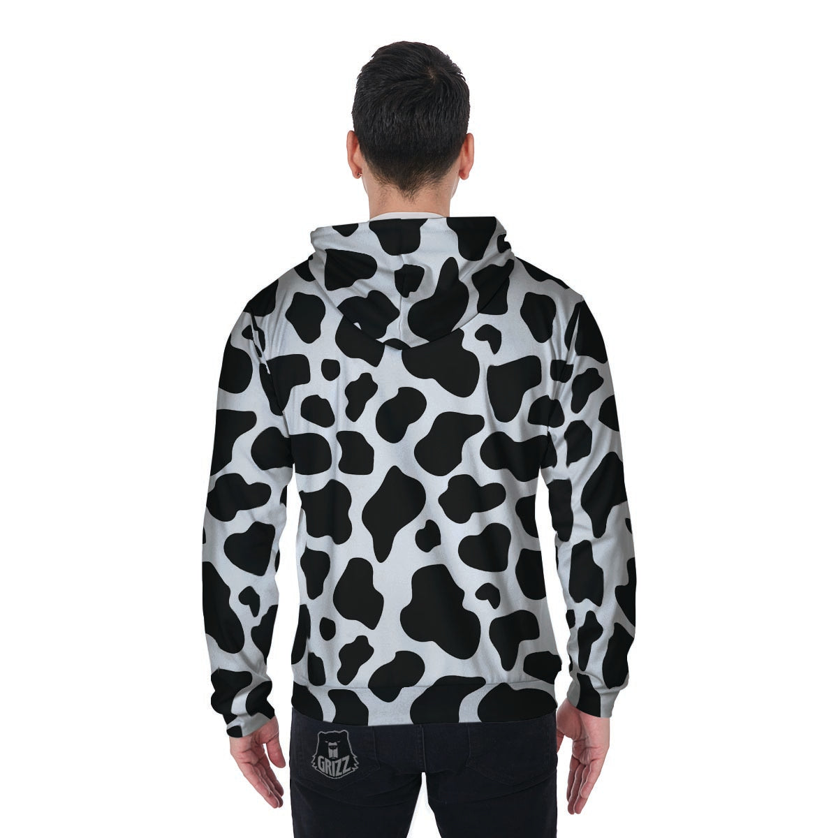 Cow Print Men's Zip Up Hoodie-grizzshop