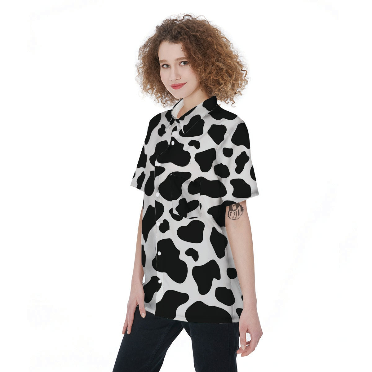 Cow Print Women's Short Sleeve Shirts-grizzshop