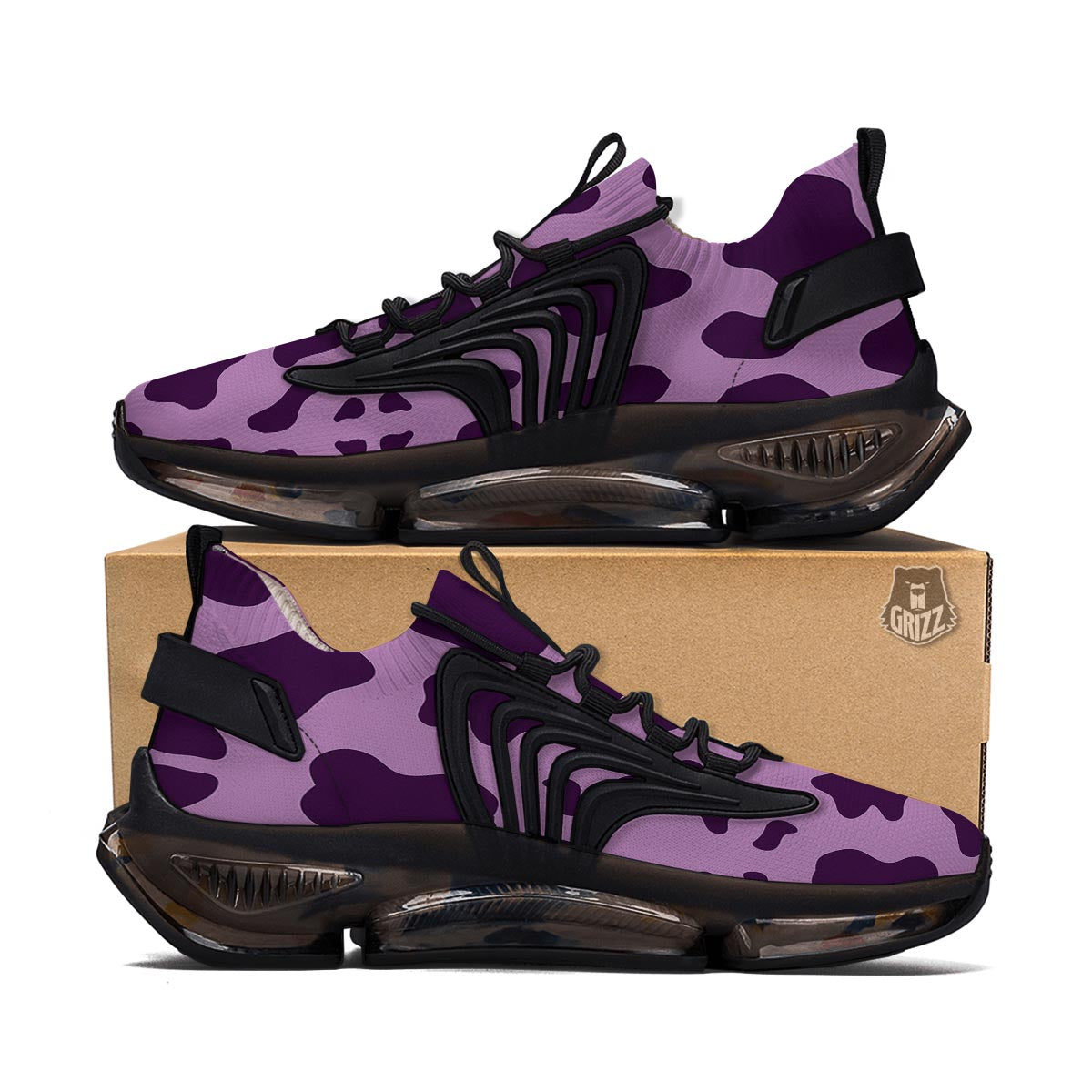 Cow Purple Print Pattern Black Gym Shoes-grizzshop