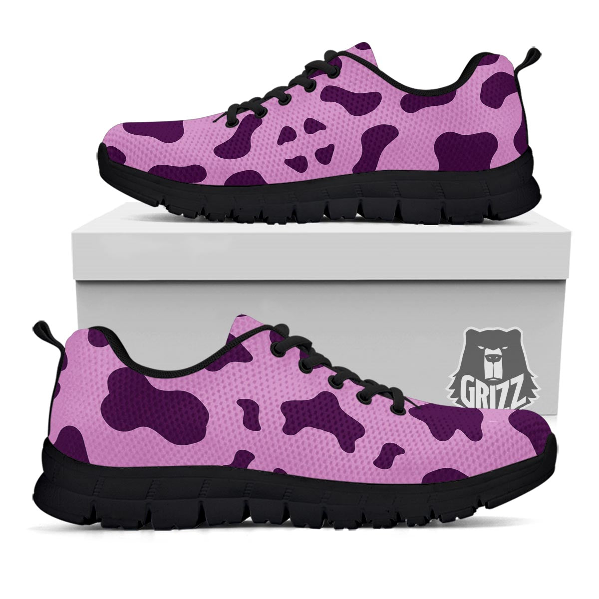 Cow Purple Print Pattern Black Sneaker-grizzshop