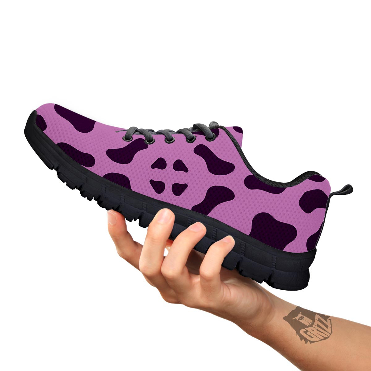 Cow Purple Print Pattern Black Sneaker-grizzshop