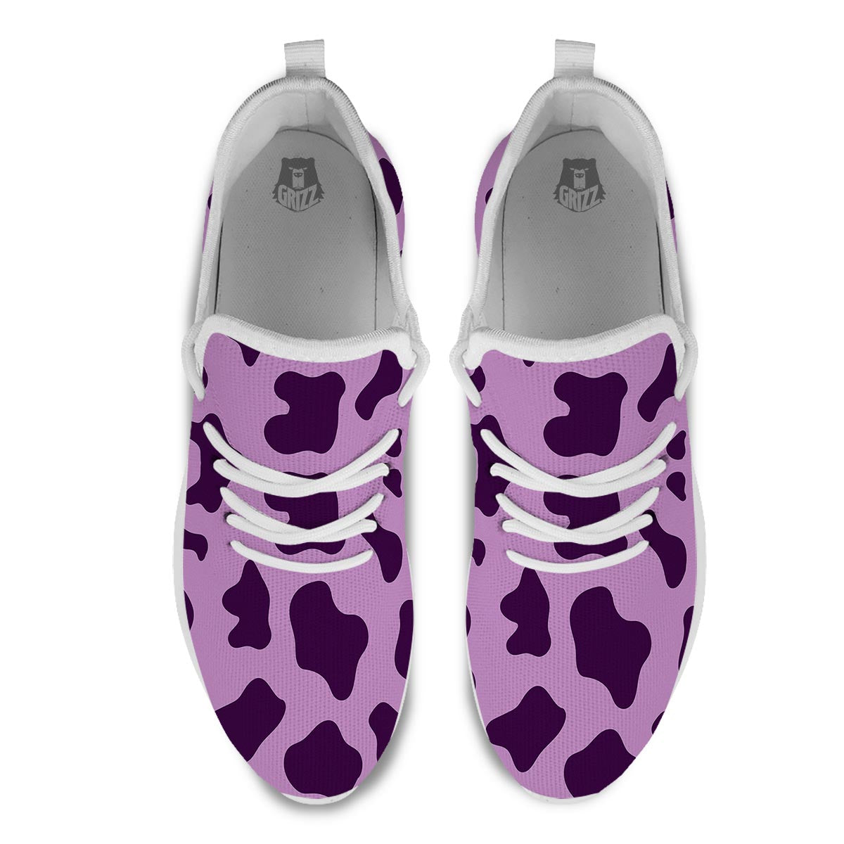 Cow Purple Print Pattern White Athletic Shoes-grizzshop