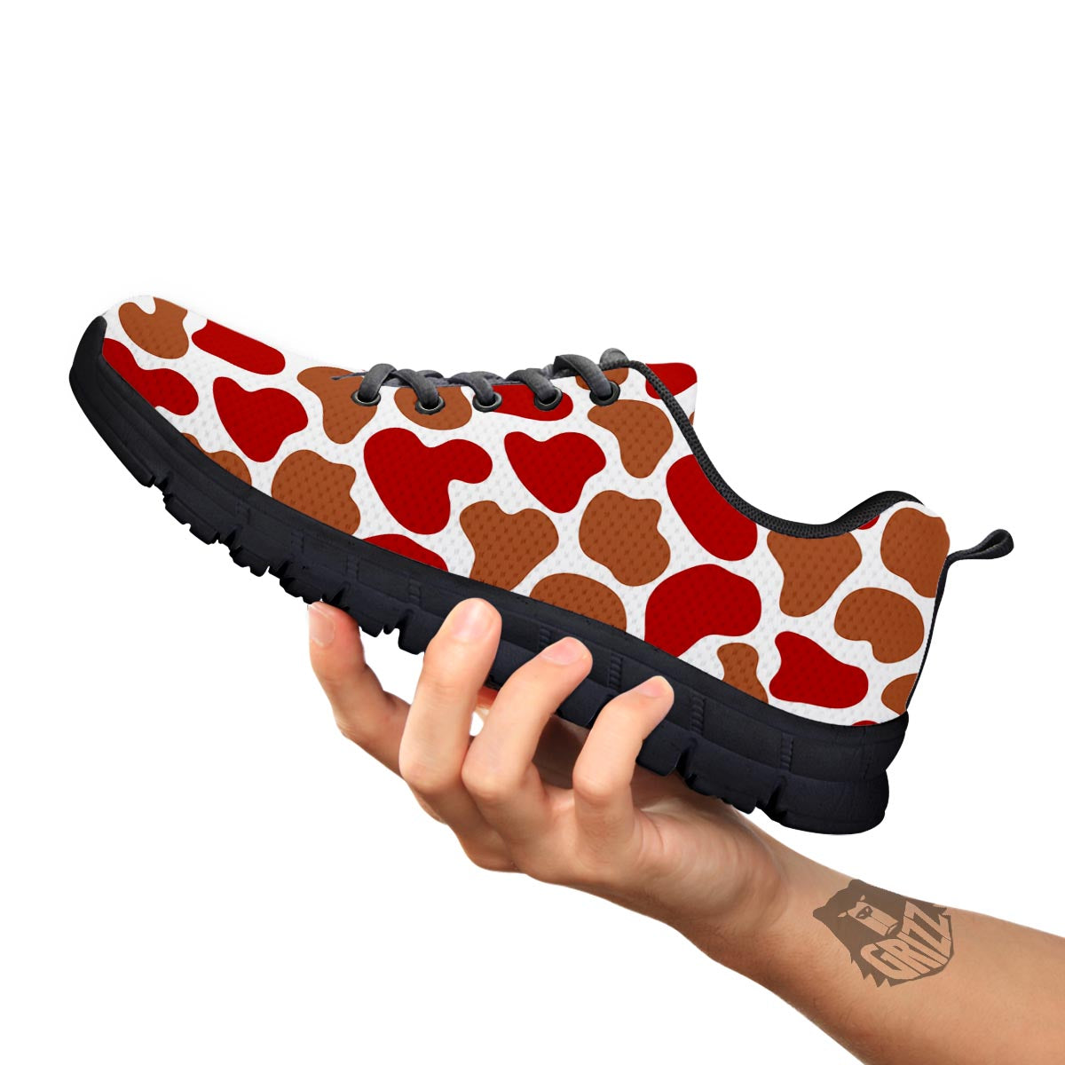 Cow Red Brown Print Pattern Black Sneaker-grizzshop