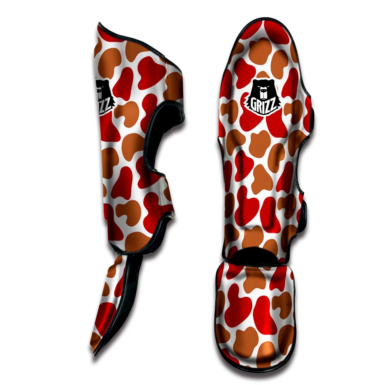 Cow Red Brown Print Pattern Muay Thai Shin Guards-grizzshop