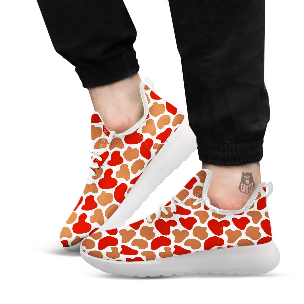 Cow Red Brown Print Pattern White Athletic Shoes-grizzshop