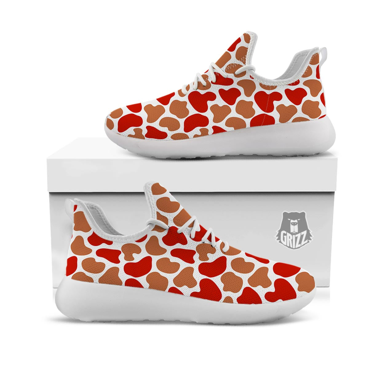 Cow Red Brown Print Pattern White Athletic Shoes-grizzshop