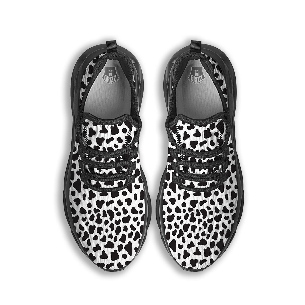 Cow White And Black Print Black Running Shoes-grizzshop