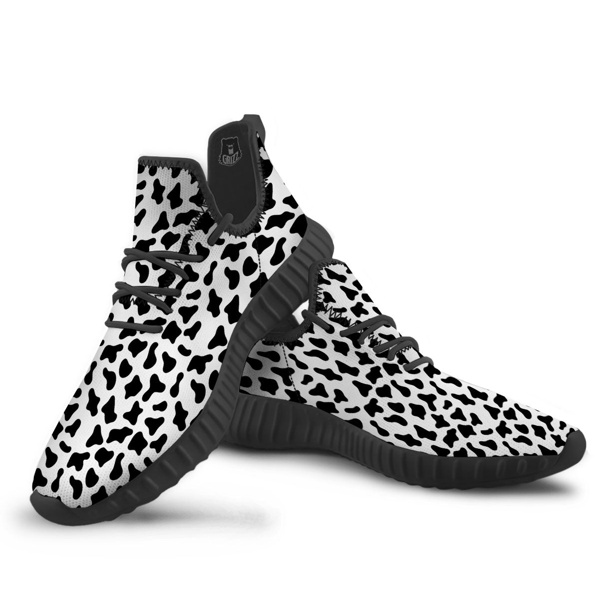 Cow White And Black Print Pattern Black Walking Shoes-grizzshop