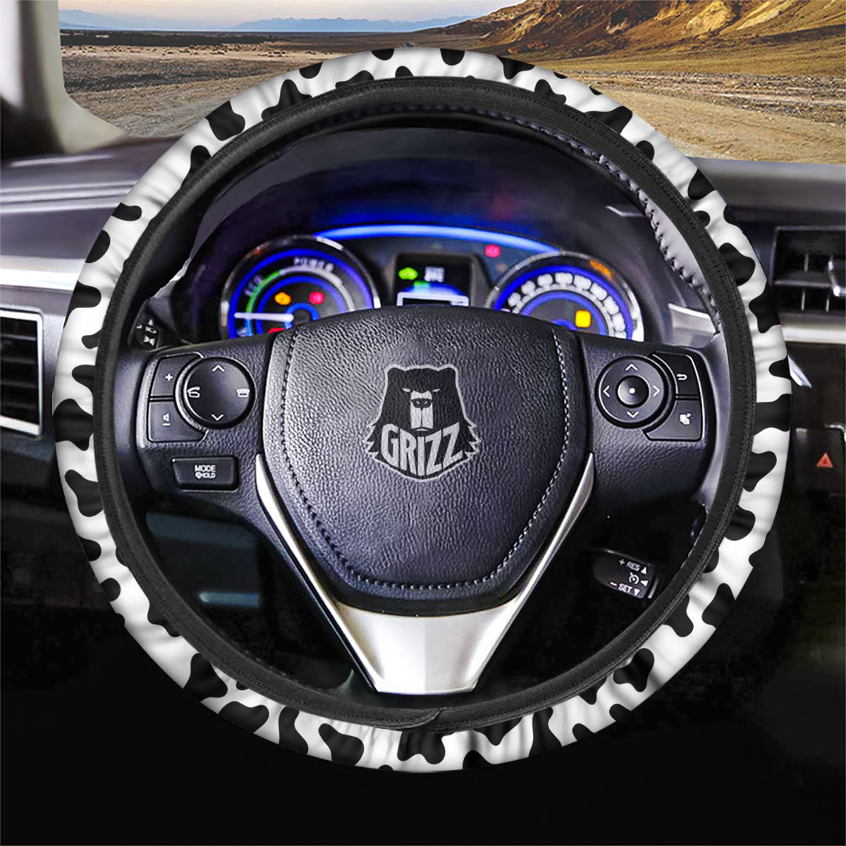 Cow White And Black Print Pattern Car Steering Wheel Cover-grizzshop