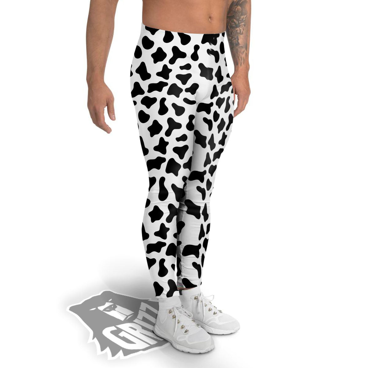 Cow White And Black Print Pattern Men's Leggings-grizzshop