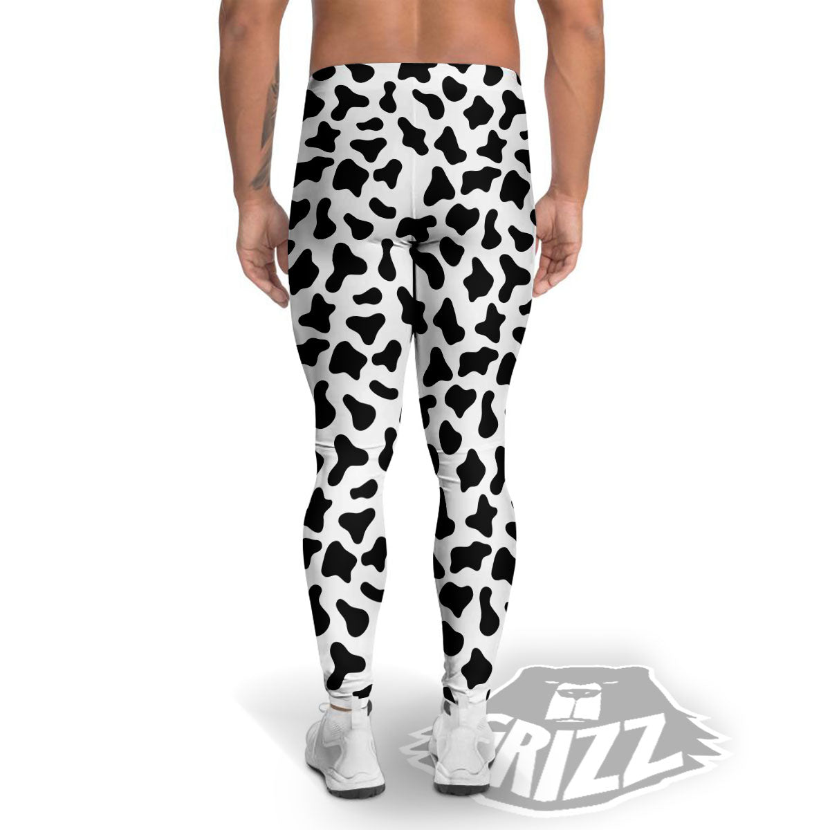 Cow White And Black Print Pattern Men's Leggings-grizzshop