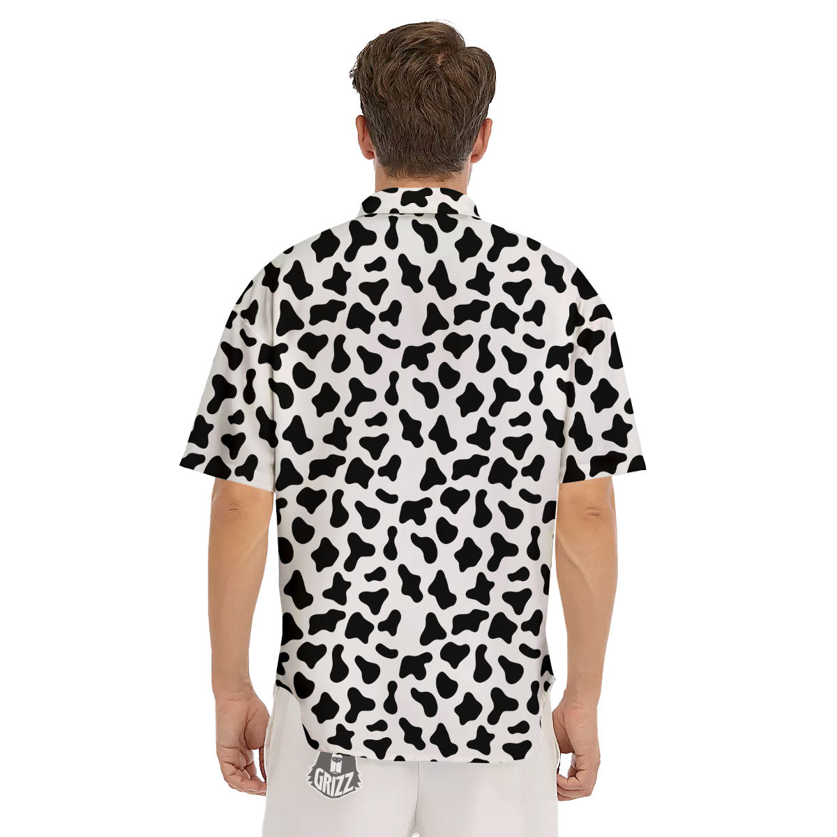 Cow White And Black Print Pattern Men's Short Sleeve Shirts-grizzshop