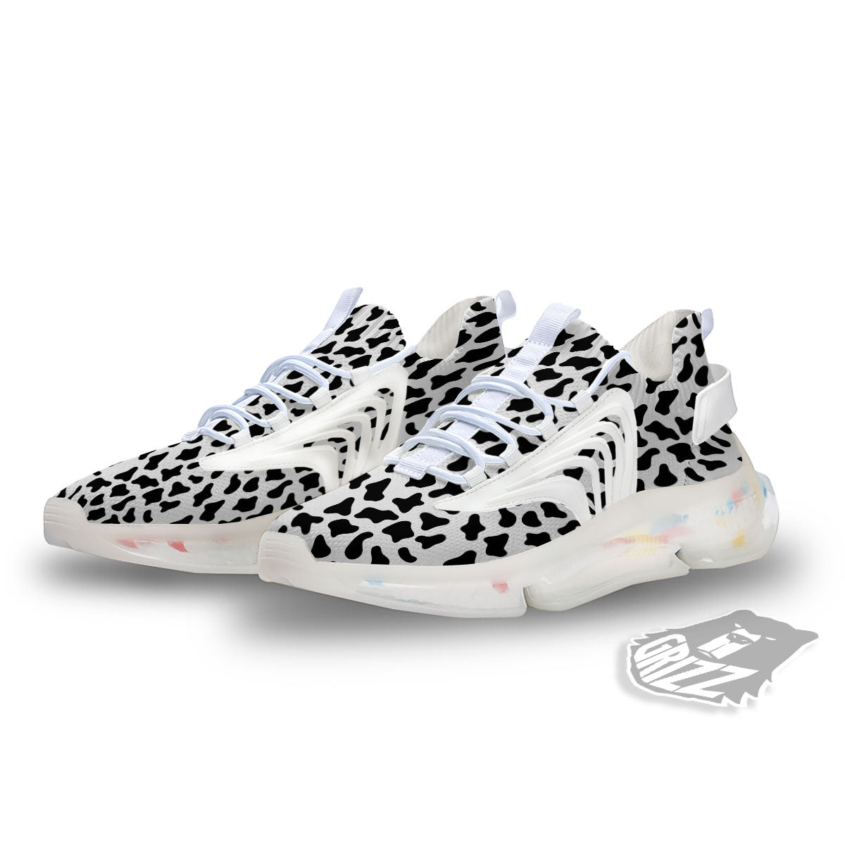 Cow White And Black Print Pattern White Gym Shoes-grizzshop