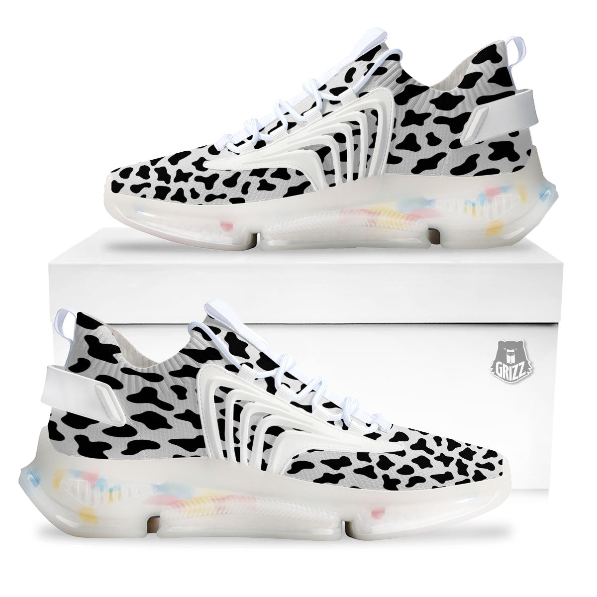 Cow White And Black Print Pattern White Gym Shoes-grizzshop