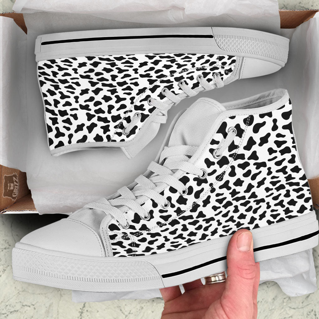 Cow White And Black Print Pattern White High Top Shoes-grizzshop