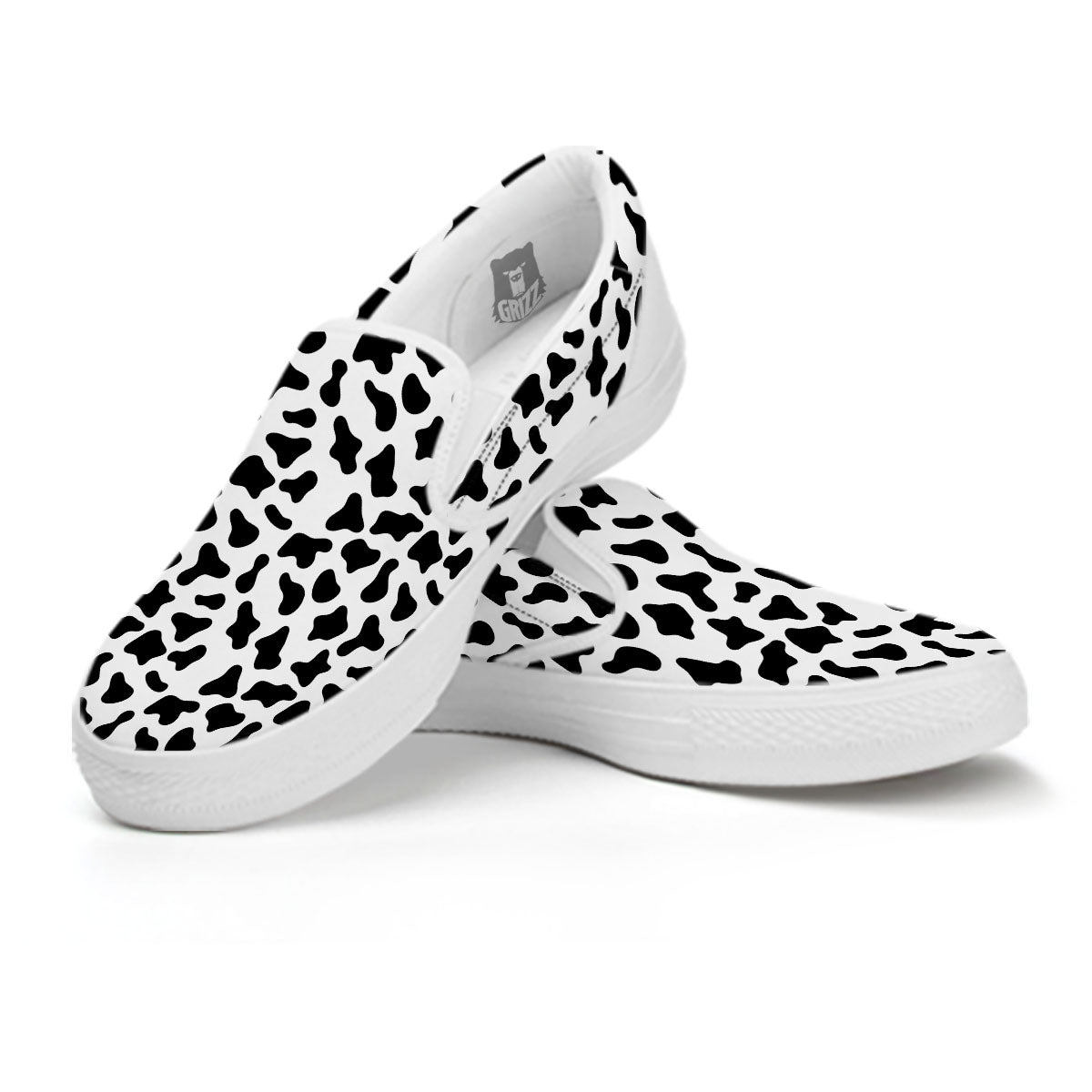 Cow White And Black Print Pattern White Slip On Shoes-grizzshop