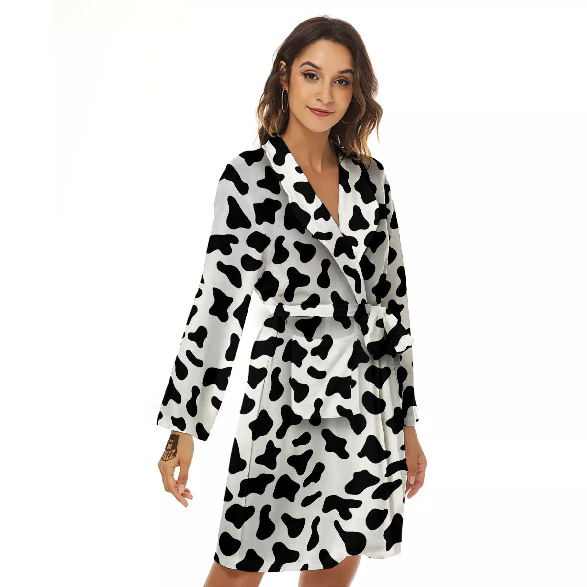 Cow White And Black Print Pattern Women's Robe-grizzshop