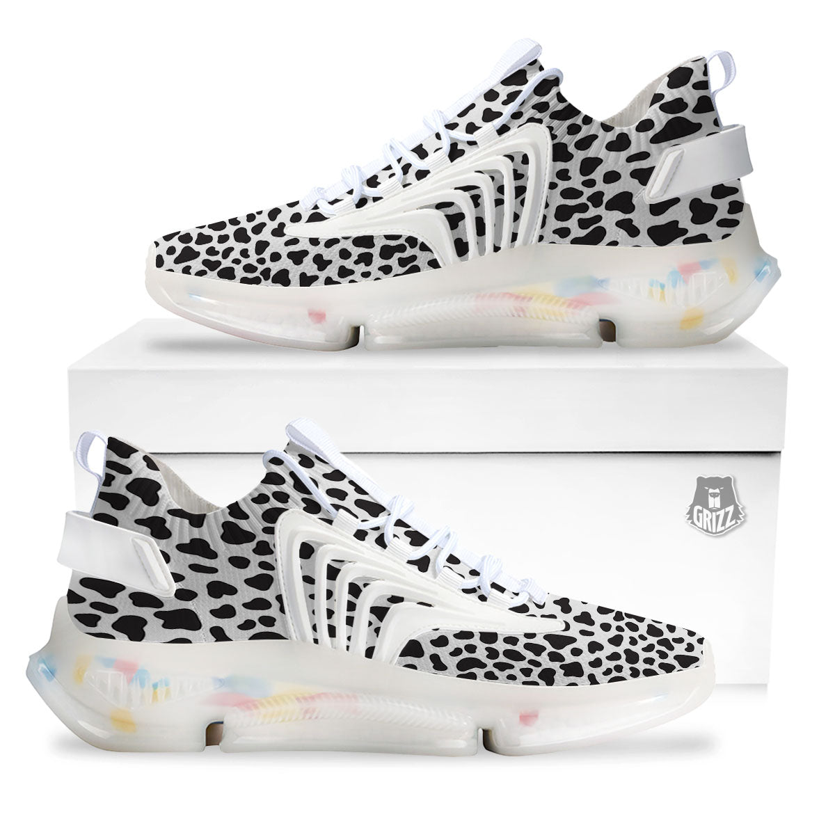 Cow White And Black Print White Gym Shoes-grizzshop