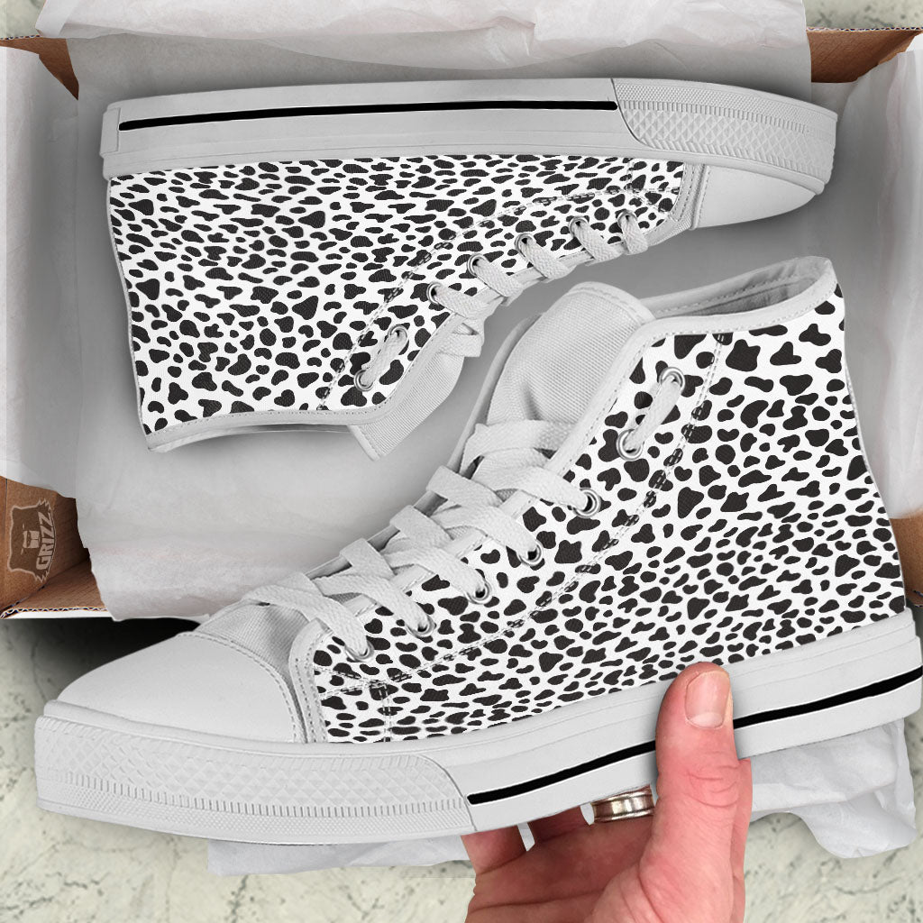 Cow White And Black Print White High Top Shoes-grizzshop