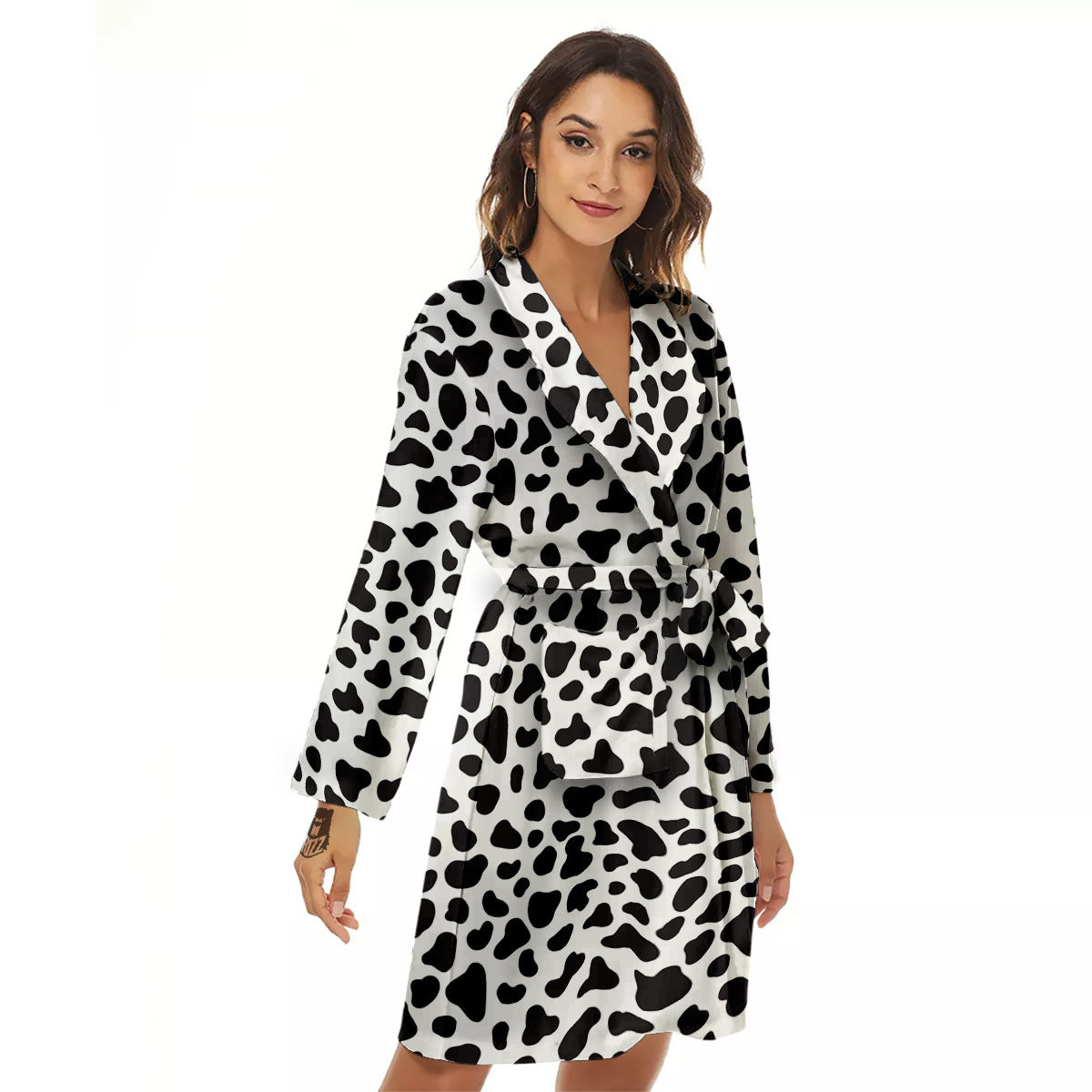 Cow White And Black Print Women's Robe-grizzshop